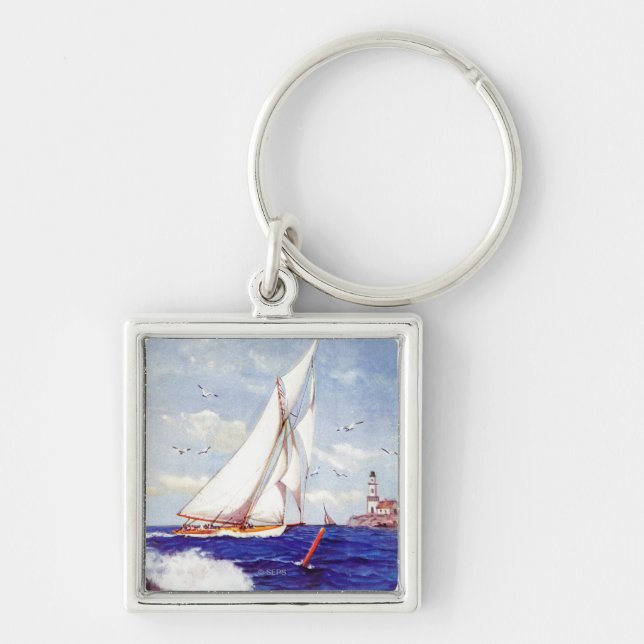 Segeln am Leuchtturm von Albert B. Zeichen Schlüsselanhänger (Vorne)
