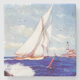 Segeln am Leuchtturm von Albert B. Zeichen Steinuntersetzer