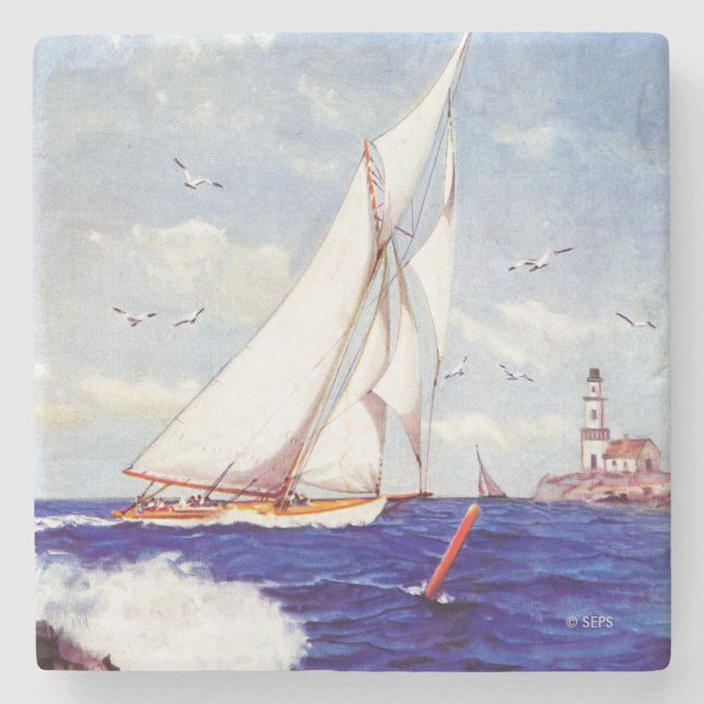 Segeln am Leuchtturm von Albert B. Zeichen Steinuntersetzer (Vorderseite)