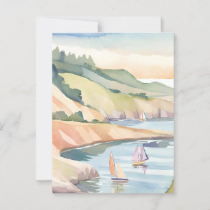 Segeln am Ufer   Rhode Island Ozean Wasserfarbe Postkarte