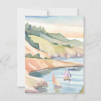 Segeln am Ufer | Rhode Island Ozean Wasserfarbe Postkarte
