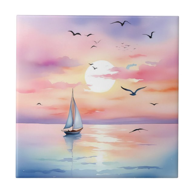 Segeln auf dem ruhigen Meer Fliese (Vorderseite)