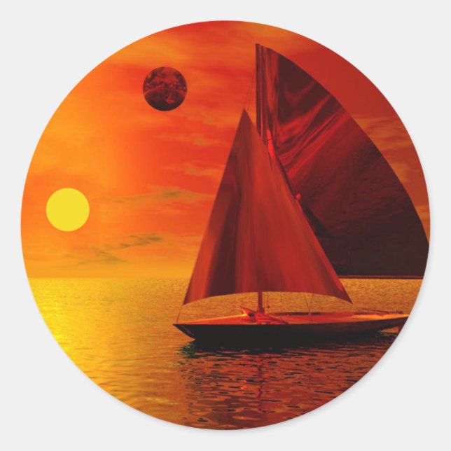 Segeln bei Sunset Runder Aufkleber (Vorderseite)