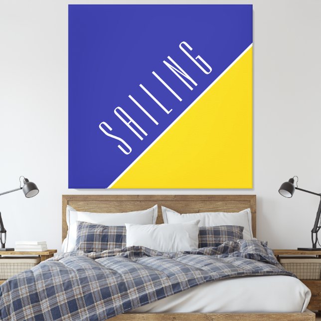 SEGELN Diagonaler, hellgelber Farbblock Leinwanddruck (Insitu (Schlafzimmer))