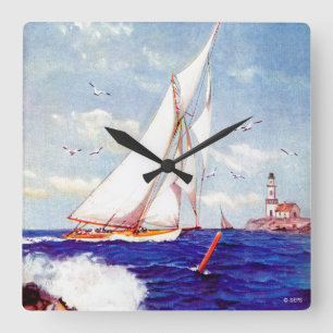 Segeln durch den Leuchtturm durch Albert B. Marks Quadratische Wanduhr