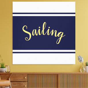 SEGELN Elegant Navy Blue White Racing Streifen Leinwanddruck