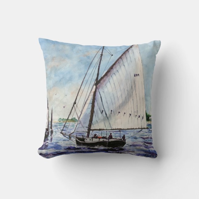 Segeln entlang Kunst-Segelboot-Aquarell Kissen (Vorderseite)
