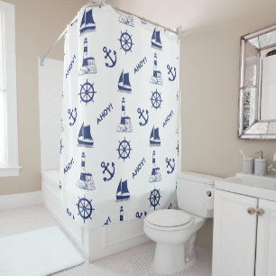 Segeln Illustrative Big Ptn Navy Blau+Transparent Duschvorhang