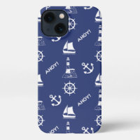 Segeln illustrierendes Muster White+Navy Blue