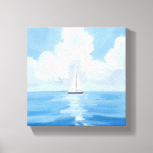 Segeln in Blau   Küsten-Segelboot-Ozean-Gemälde Leinwanddruck