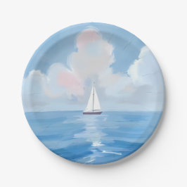 Segeln in Blue | Küstenschiff Ozeanmalerei Pappteller