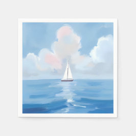 Segeln in Blue | Küstenschiff Ozeanmalerei Serviette