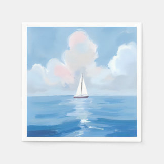 Segeln in Blue | Küstenschiff Ozeanmalerei Serviette