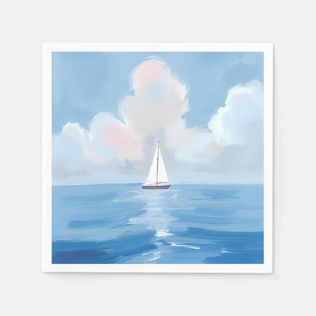 Segeln in Blue | Küstenschiff Ozeanmalerei Serviette (Vorderseite)