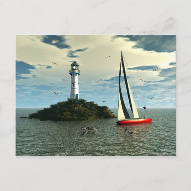 Segeln mit Delphinpostkarte Postkarte (Vorderseite)