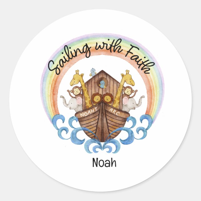 Segeln mit dem Glauben - Noah's Arc mit Tieren Runder Aufkleber (Vorderseite)