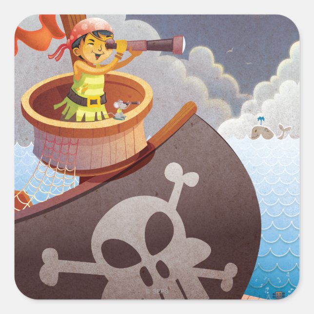 Segeln mit Piraten Quadratischer Aufkleber (Vorderseite)