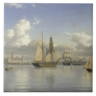 Segeln-Schiffe weg von Kronborg Schloss, Schweden, Fliese