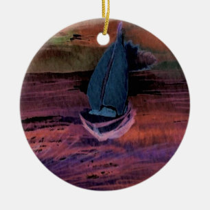 Segeln-Segelboot-Kunst-Nacht, die eine schnelle Keramikornament