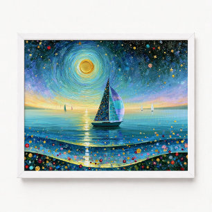 Segeln unter Vollmond-Impasto-Malerei Poster