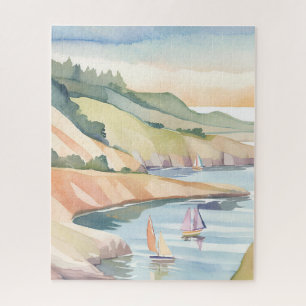 Segelnd an der Küste   Rhode Island Ozean Aquarell