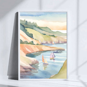 Segelnd Ufer   Rhode Island Ozean Wasserfarbe Poster