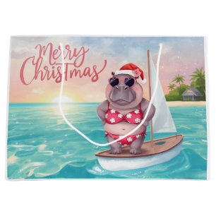 Segelndes Nilpferd Weihnachts-Bikini auf großer We Große Geschenktüte