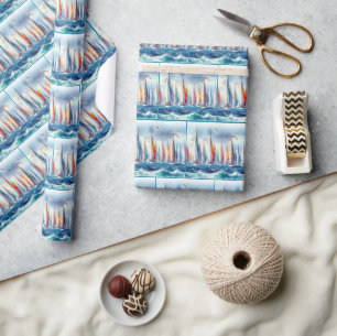Segelregatta mit hochfliegenden Möwen Geschenkpapier