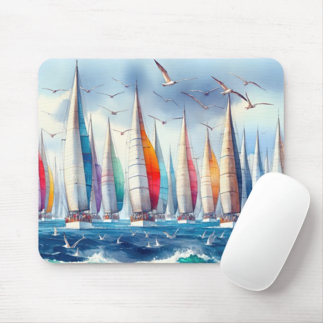 Segelregatta mit hochfliegenden Möwen Mousepad (Mit Mouse)