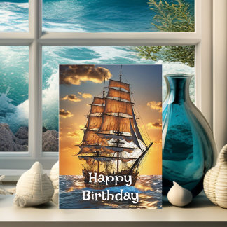Segelschiff am Ozean bei Morgengrauen Happy Birthd Karte