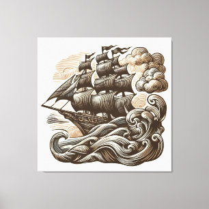 Segelschiff auf dem offenen Meer - Vintag graviert Leinwanddruck