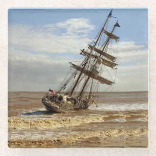 SEGELSCHIFF AUF DEM STRAND GLASUNTERSETZER