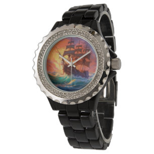 Segelschiff auf einem Sturmmeer Armbanduhr