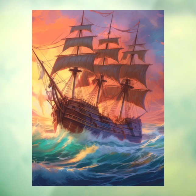 Segelschiff auf einem Sturmmeer Fensteraufkleber (Blatt 3)