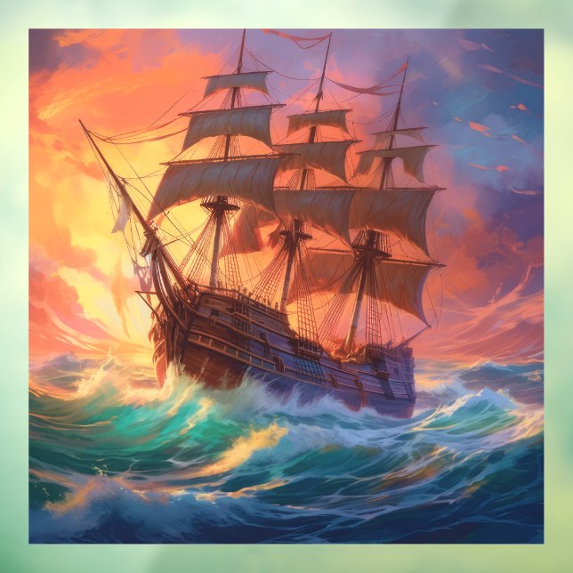 Segelschiff auf einem Sturmmeer Fensteraufkleber (Blatt 3)