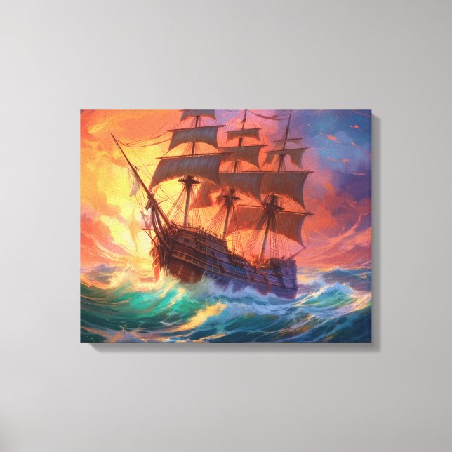 Segelschiff auf einem Sturmmeer Leinwanddruck (Vorderseite)