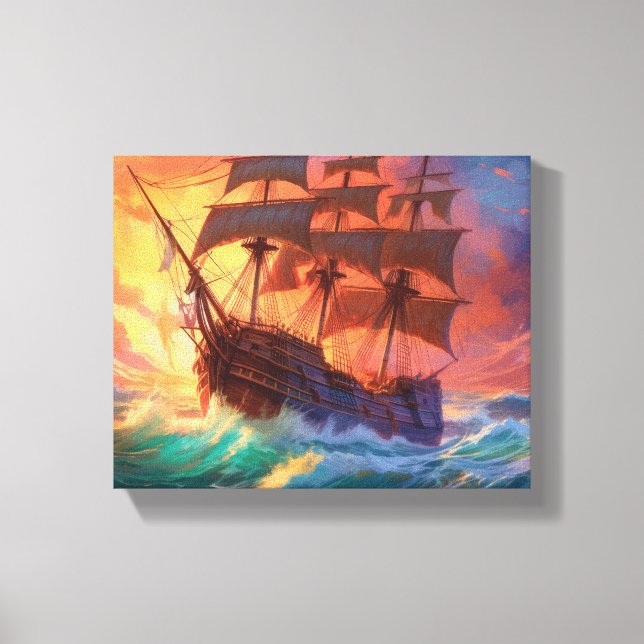 Segelschiff auf einem Sturmmeer Leinwanddruck (Vorderseite)