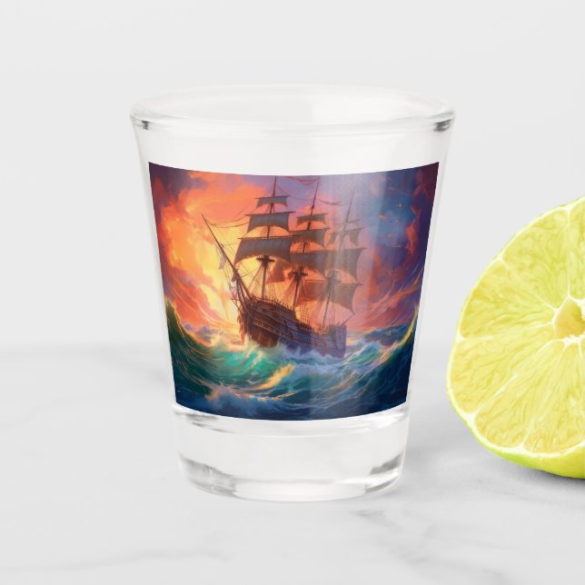 Segelschiff auf einem Sturmmeer Schnapsglas (Vorderseite)