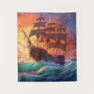 Segelschiff auf einem Sturmmeer Wandteppich