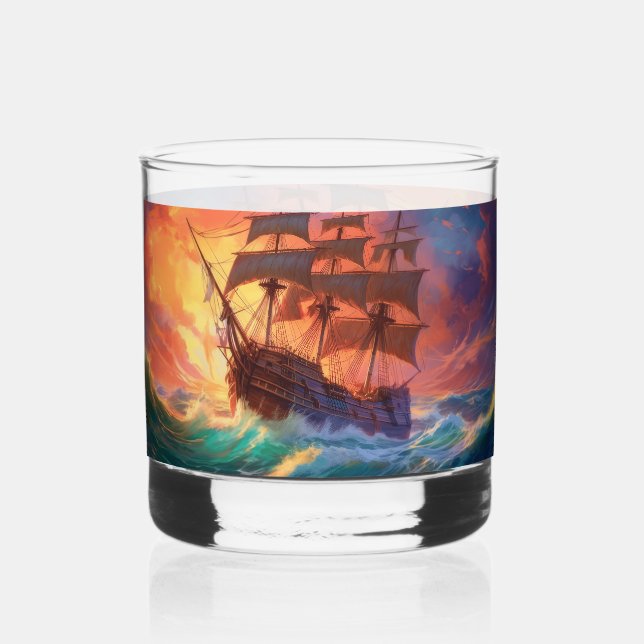 Segelschiff auf einem Sturmmeer Whiskyglas (Rückseite)