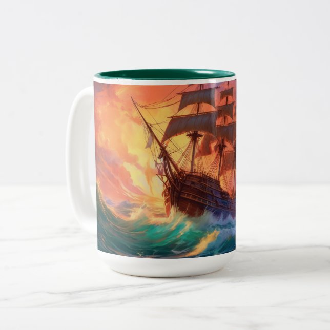 Segelschiff auf einem Sturmmeer Zweifarbige Tasse (Vorderseite Links)