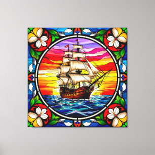 Segelschiff auf hoher See bei Sonnenuntergang Leinwanddruck