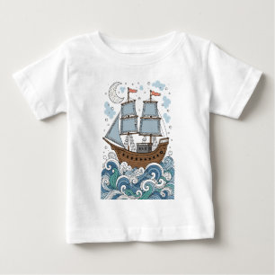 Segelschiff auf wirbelnden Wellen unter dem Halbmo Baby T-shirt