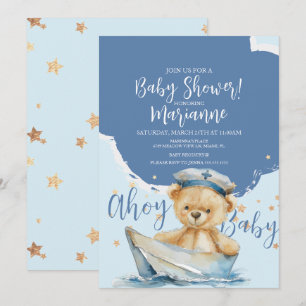 Segelschiff-Bär-Junge-Baby-Party-Einladung Einladung