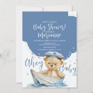 Segelschiff-Bär-Junge-Baby-Party-Einladung Einladung
