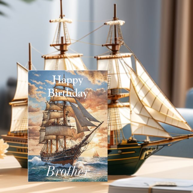 Segelschiff bei Dawn Happy Birthday Brother Karte (Von Creator hochgeladen)