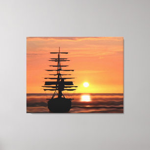 Segelschiff bei Sonnenuntergang Leinwand