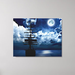 Segelschiff bei Vollmond Leinwand