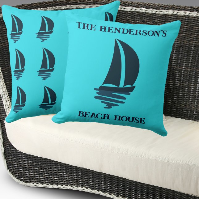 Segelschiff Blue Boat Family Name Beach House Kissen (Von Creator hochgeladen)