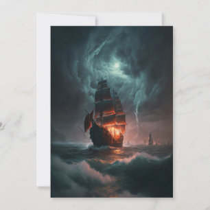 Segelschiff, das Wellen und Sturm im Meer bekämpft Einladung